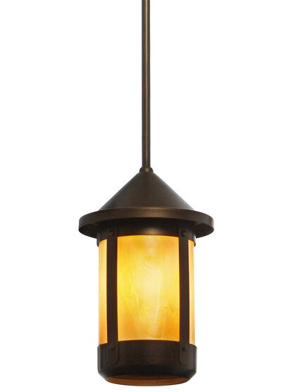 Berkeley Single Pendant in Bronze Finish with Gold White Iridescent Glass.